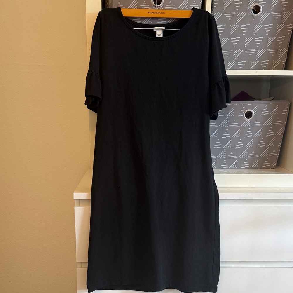 J. Crew Black Midi Dress Ruffle Sleeve